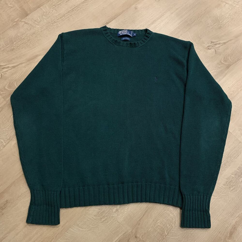 Vintage 90s Polo Ralph Lauren Sweater Men's Medium M Green Crewneck 100% Cotton